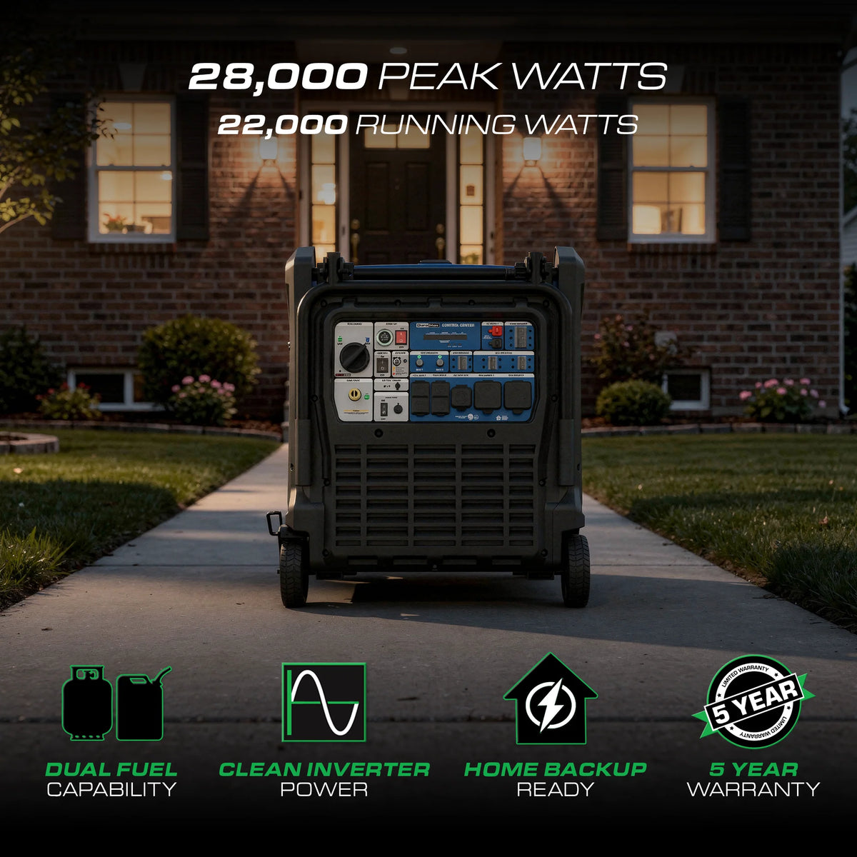 DuroMax 28,000 Watt V-Twin Dual Fuel Portable Digital Inverter Generator