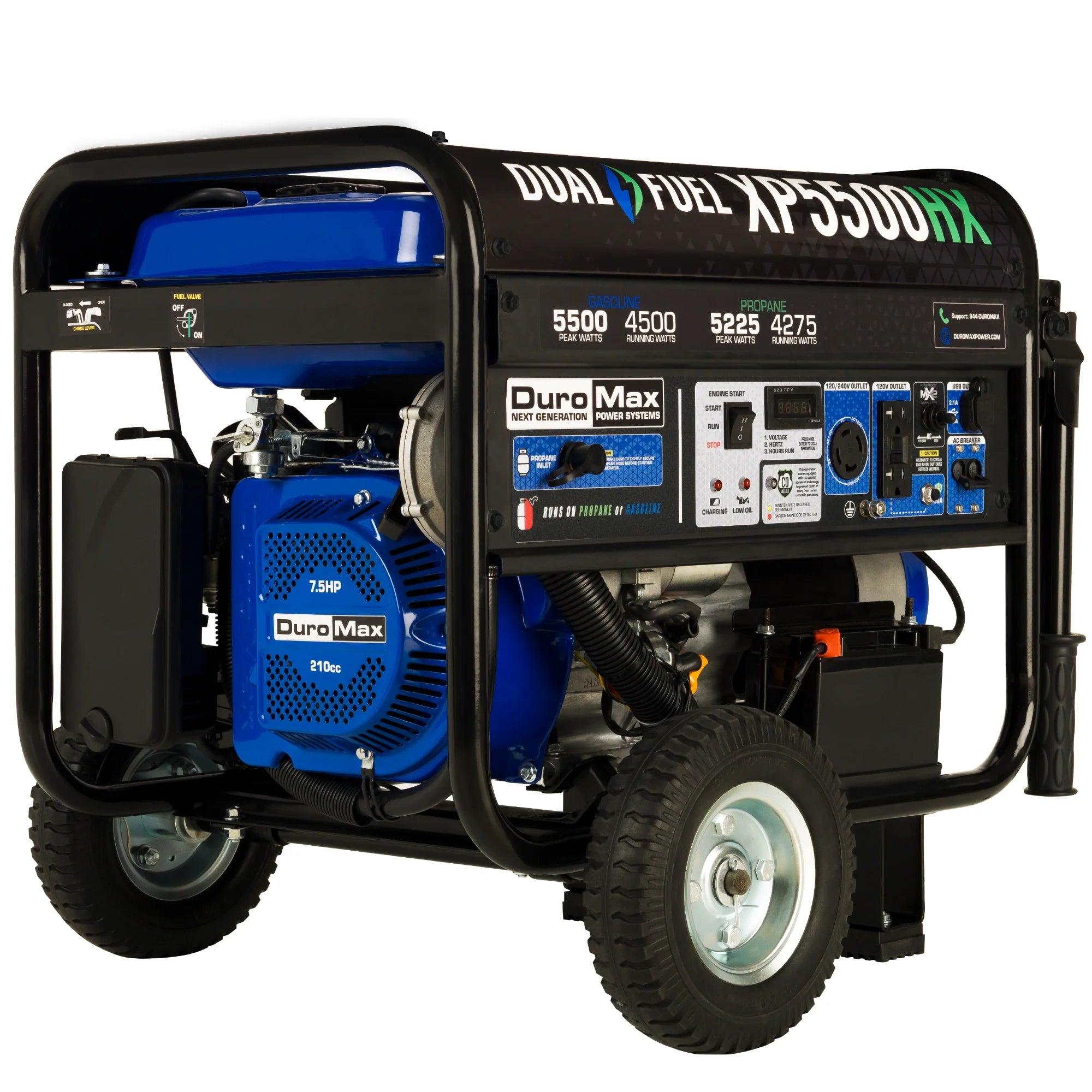 DuroMax XP5500HX 5,500-Watt 210Vcc Electric Start Dual Fuel Portable Generator