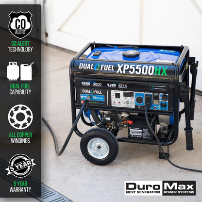 DuroMax XP5500HX 5,500-Watt 210Vcc Electric Start Dual Fuel Portable Generator