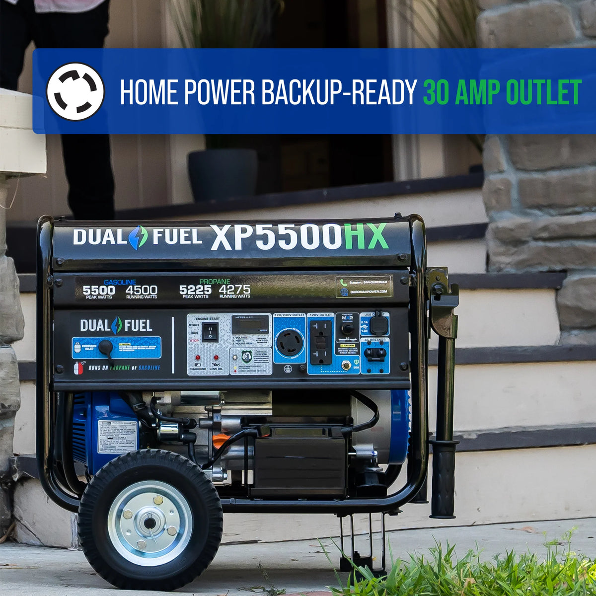 DuroMax XP5500HX 5,500-Watt 210Vcc Electric Start Dual Fuel Portable Generator