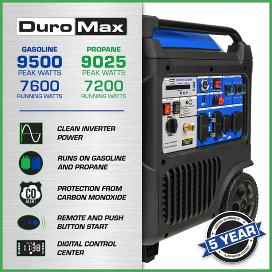 Aurora Generators DuroMax XP9500iH 9,500 Watt Portable Dual Fuel iH Inverter Generator w/ CO Alert - PowerGen USA - XP9500iH