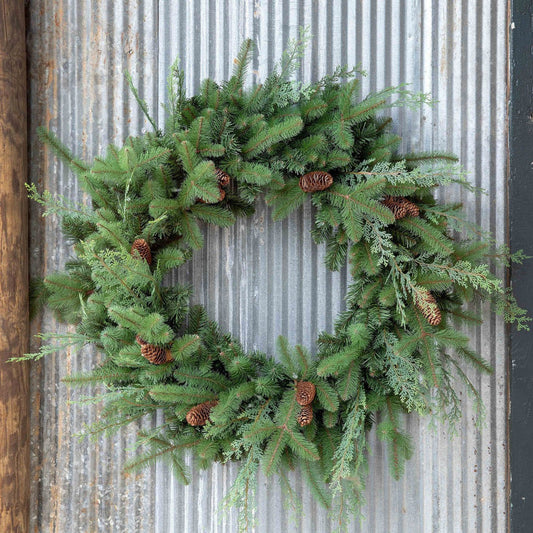 Park Hill Collection Tree Lot Mixed Evergreen Wreath with LED Lights - XPW90672