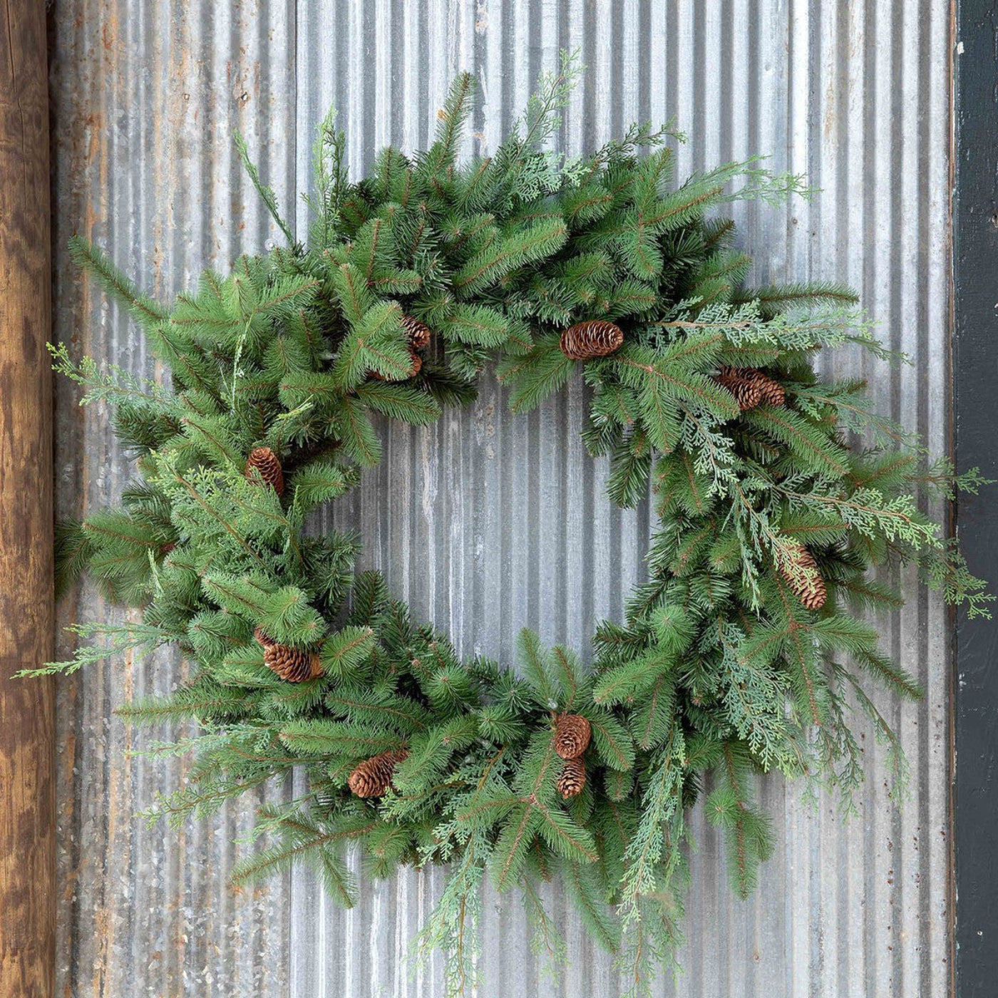 Park Hill Collection Tree Lot Mixed Evergreen Wreath with LED Lights - XPW90672