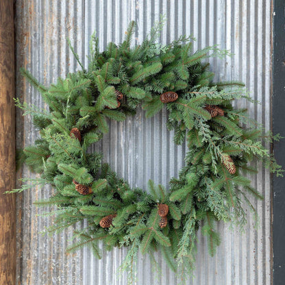 Park Hill Collection Tree Lot Mixed Evergreen Wreath with LED Lights - XPW90672