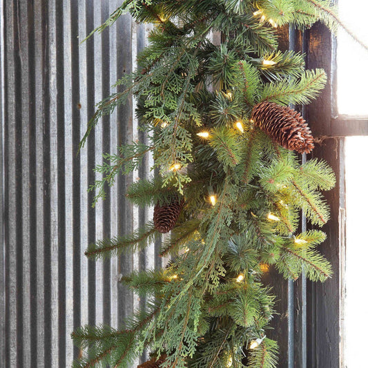 Park Hill Collection Tree Lot Mixed Evergreen Garland with LED Lights - XPW90673
