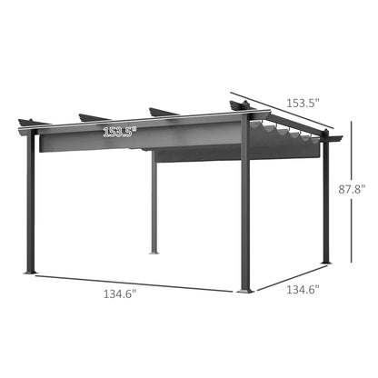 Outsunny 13' x 13' Aluminum Retractable Pergola Canopy, for Garden Patio Backyard Deck, Gray - 84C-567V00GY