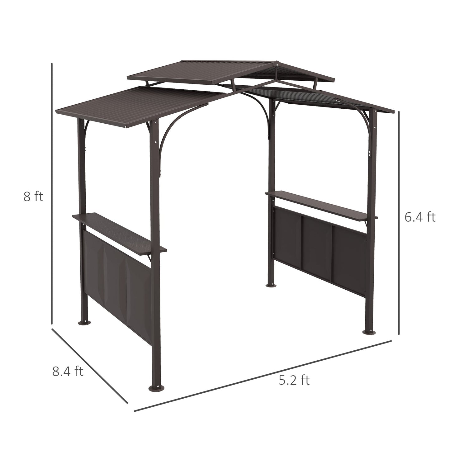 Outsunny 8' x 5' BBQ Grill Gazebo, Double Tiered Roof, Steel Frame, 2 Shelves, Brown - 84C-221V00BN