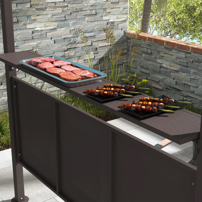 Outsunny 8' x 5' BBQ Grill Gazebo, Double Tiered Roof, Steel Frame, 2 Shelves, Brown - 84C-221V00BN