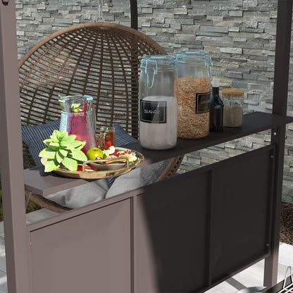 Outsunny 8' x 5' BBQ Grill Gazebo, Double Tiered Roof, Steel Frame, 2 Shelves, Brown - 84C-221V00BN