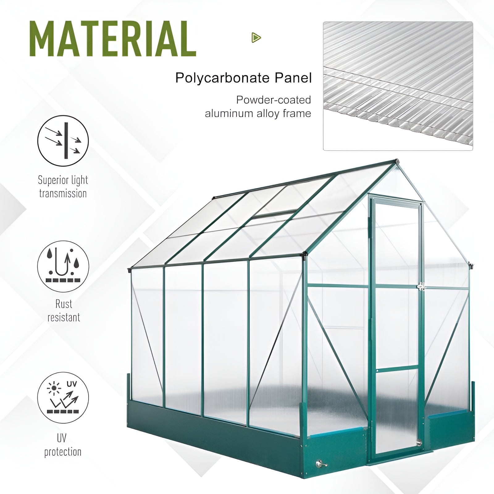 Outsunny 6' x 8' x 7' Walk-in Plant Polycarbonate Greenhouse - 845-421