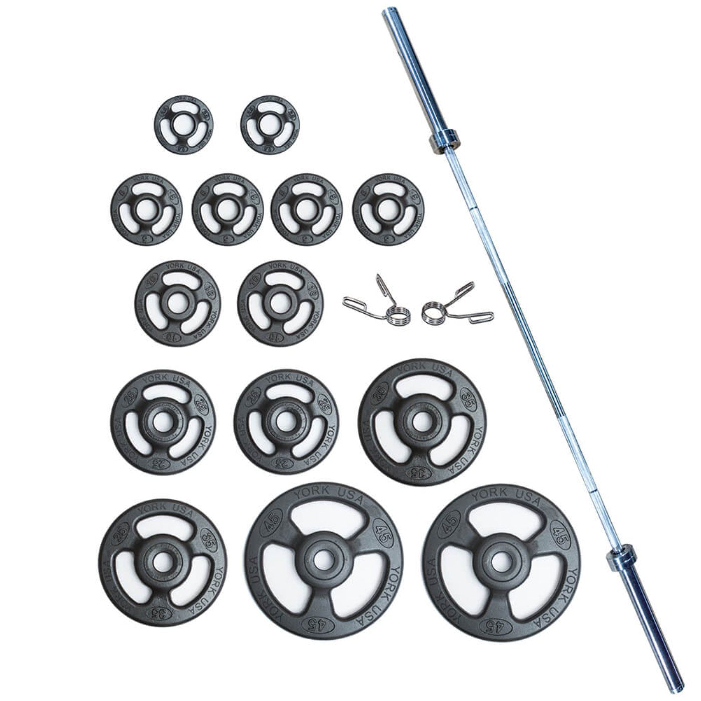 York Barbell Steel Iso-Grip 300lb Plate and Barbell Set 29017