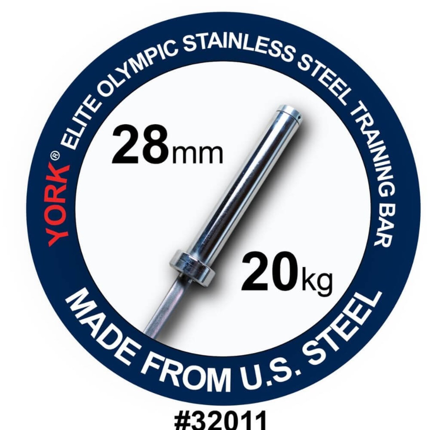 York Barbell Men's Elite Stainless Steel 20kg Training Bar 32011