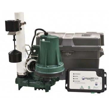 Zoeller Aquanot Spin 508 1/3 HP 115V Cast Iron Submersible Sump Pump System with 12V Battery Backup - Z5080006