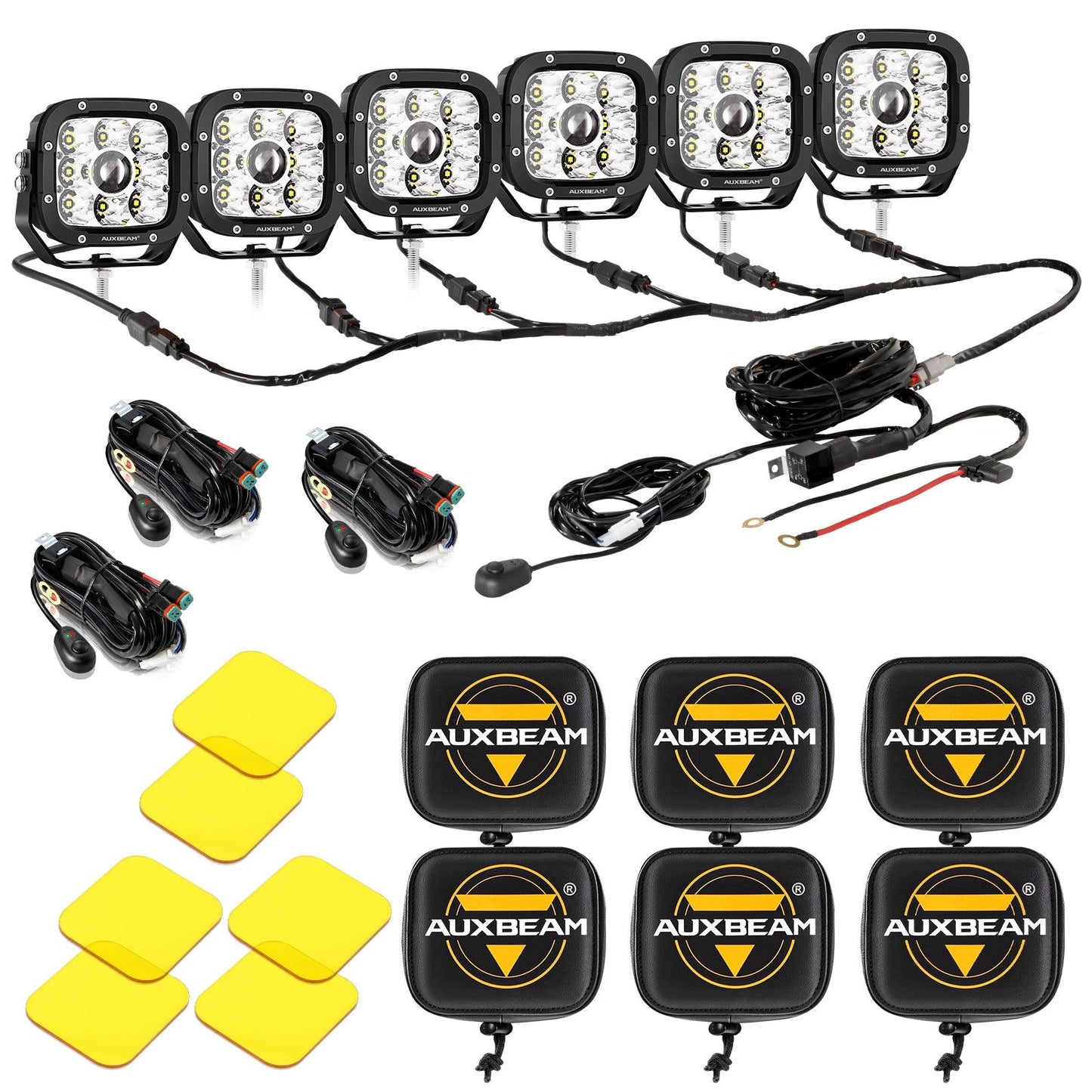Auxbeam 6/8Pcs 5 Inch 132W Amber DRL LED Pod Lights with Power Harness - GP00011297