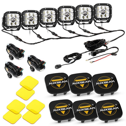 Auxbeam 6/8Pcs 5 Inch 132W Amber DRL LED Pod Lights with Power Harness - GP00011297