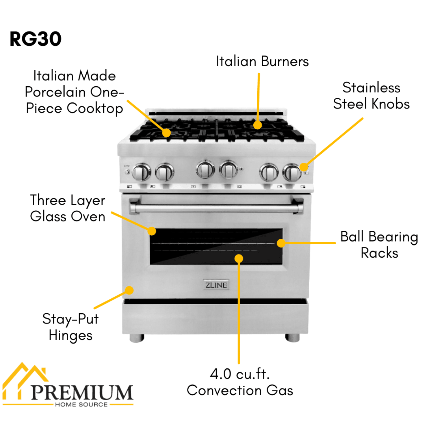 ZLINE 30 Inch. Professional Gas Range in Stainless Steel, RG30