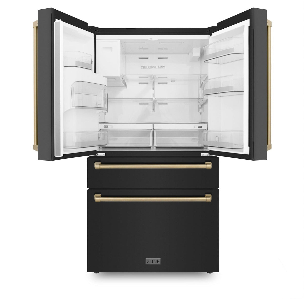 ZLINE 36 In. Autograph Refrigerator with Water and Ice Dispenser in Black with Champagne Bronze Handles, RFMZ-W-36-BS-CB