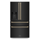 ZLINE 36 In. Autograph Refrigerator with Water and Ice Dispenser in Black with Champagne Bronze Handles, RFMZ-W-36-BS-CB