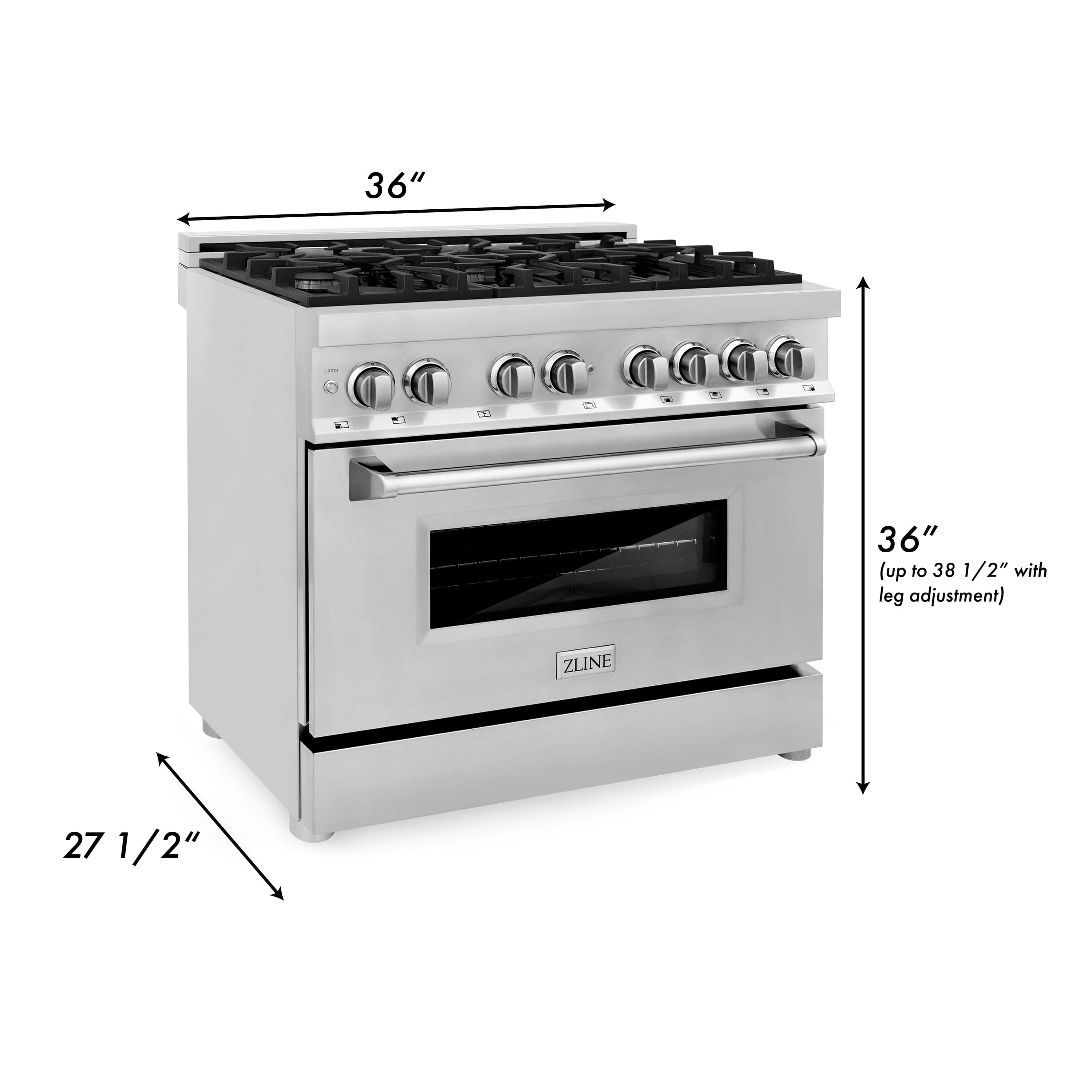 ZLINE 36 in. Professional Gas Burner/Electric Oven Stainless Steel Range, RA36