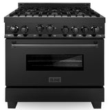 ZLINE Appliance Package - 36 in. Gas Range, Range Hood, Microwave Drawer, Dishwasher - Black Stainless Steel, 4KP-RGBRBRH36-MWDW