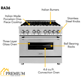 ZLINE 36 in. Professional Gas Burner/Electric Oven Stainless Steel Range, RA36