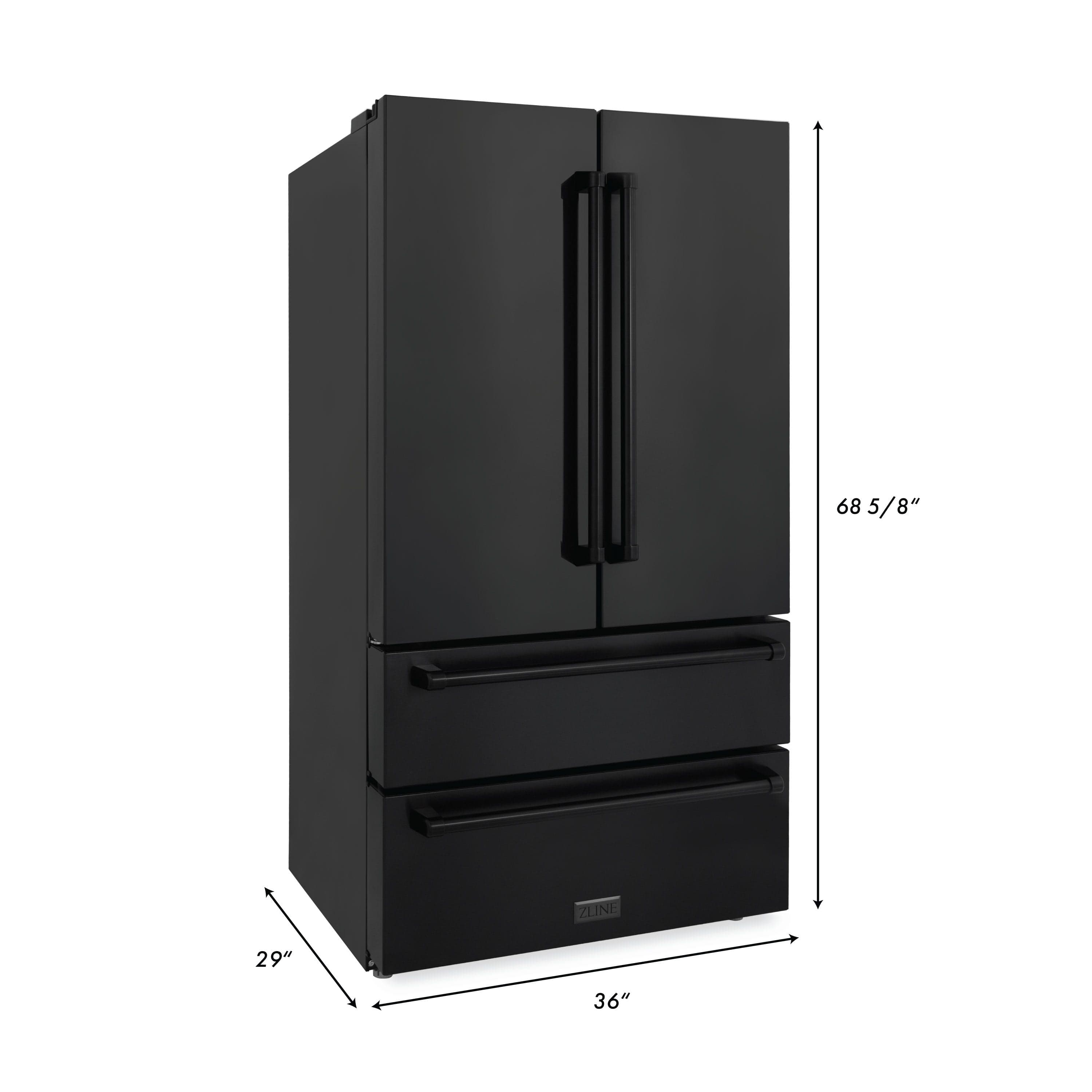 ZLINE 36 inch 22.5 cu. ft. French Door Refrigerator with Ice Maker in Black Stainless Steel, RFM-36-BS