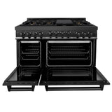 ZLINE 5-Piece Appliance Package - 48 In. Gas Range, Range Hood, Refrigerator, Microwave and Dishwasher in Black Stainless Steel, 5KPR-RGBRH48-MWDWV