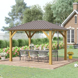 Outsunny 10x12 Galvanized Steel Gazebo with Wooden Frame - 84C-254