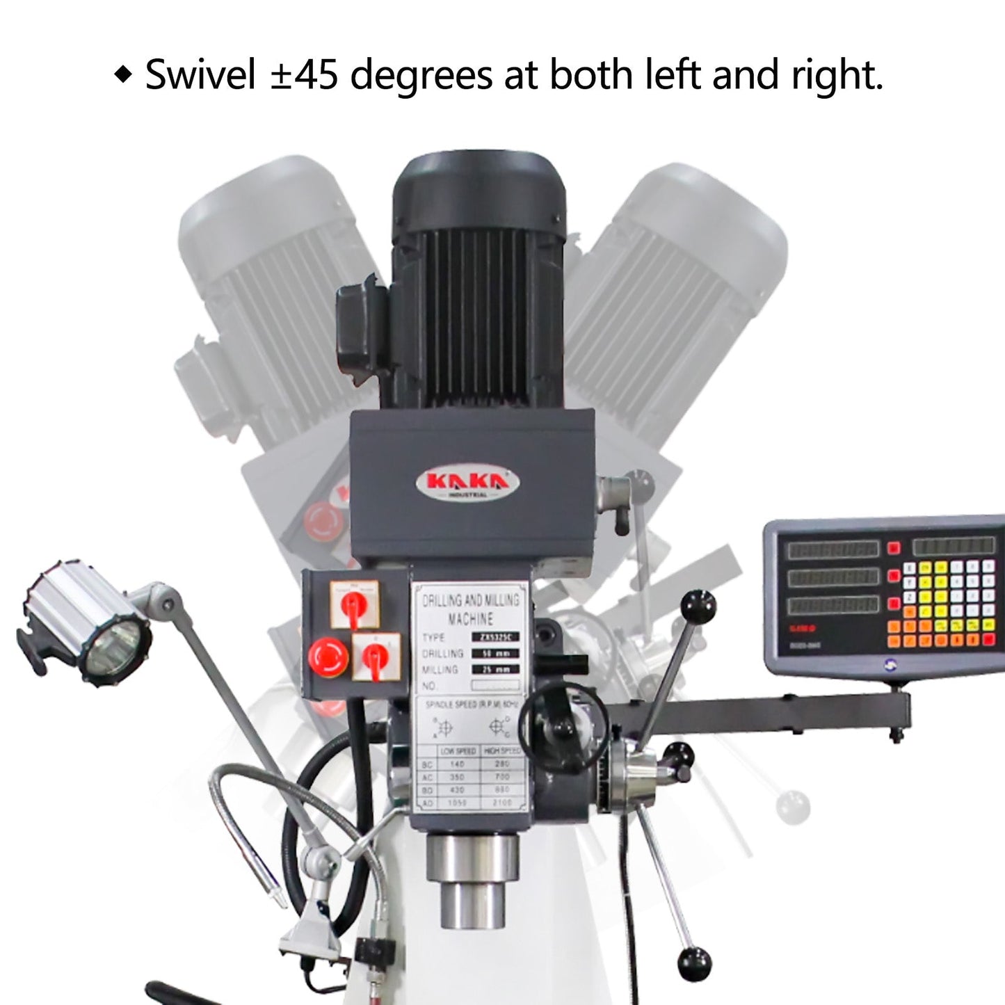 KAKA Industrial ZX-5325C Drilling and milling machine 230V460V-60HZ-3PH Main Moto power 1.5KW Gear Head Auto Feed Table Drilling and milling machine with 3 Axis DRO - 183013V230V460