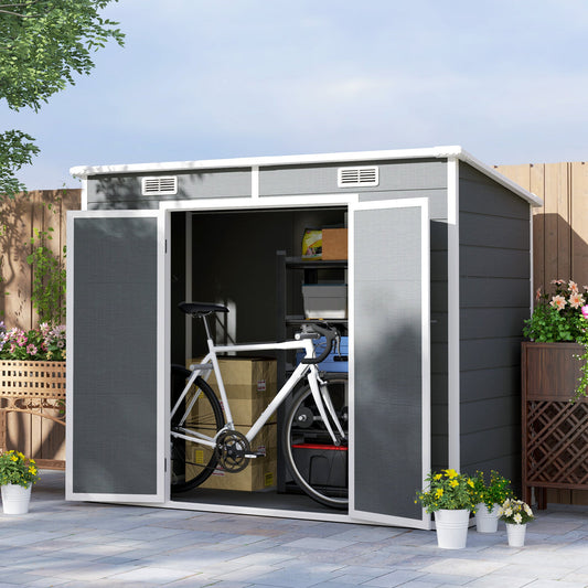 Outsunny EverBase 8' x 4' Outdoor Storage Shed with Window, Lockable Doors and Vents, Gray - 84H-156V00GY