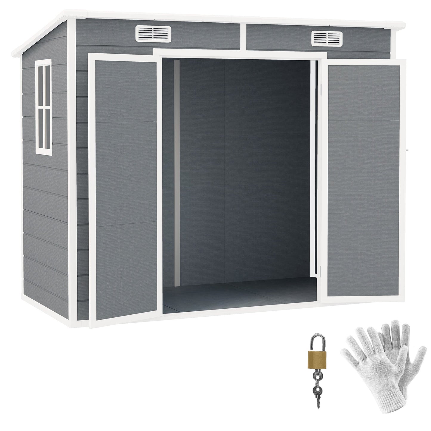 Outsunny EverBase 8' x 4' Outdoor Storage Shed with Window, Lockable Doors and Vents, Gray - 84H-156V00GY