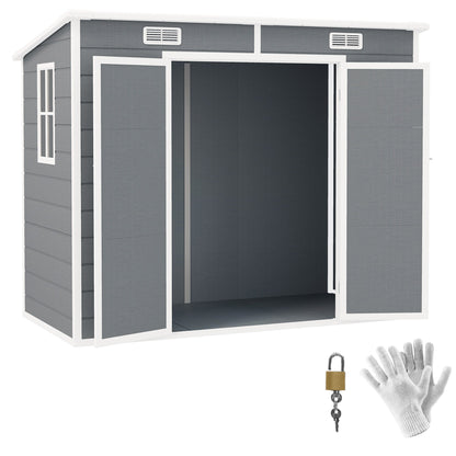 Outsunny EverBase 8' x 4' Outdoor Storage Shed with Window, Lockable Doors and Vents, Gray - 84H-156V00GY