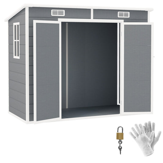 Outsunny EverBase 8' x 4' Outdoor Storage Shed with Window, Lockable Doors and Vents, Gray - 84H-156V00GY