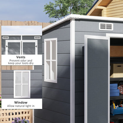 Outsunny EverBase 8' x 4' Outdoor Storage Shed with Window, Lockable Doors and Vents, Gray - 84H-156V00GY