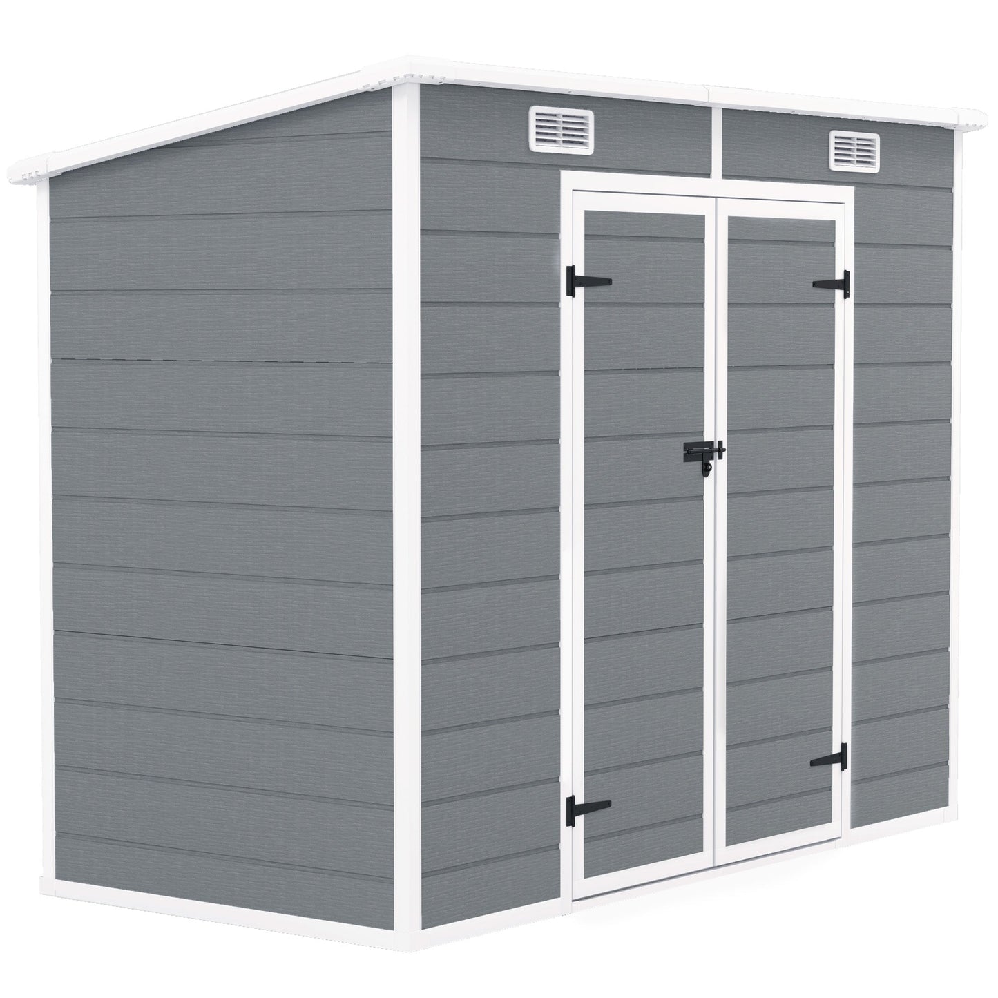Outsunny EverBase 8' x 4' Outdoor Storage Shed with Window, Lockable Doors and Vents, Gray - 84H-156V00GY
