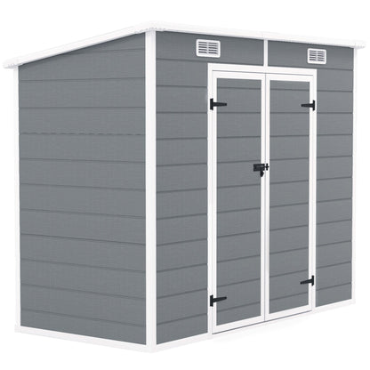 Outsunny EverBase 8' x 4' Outdoor Storage Shed with Window, Lockable Doors and Vents, Gray - 84H-156V00GY