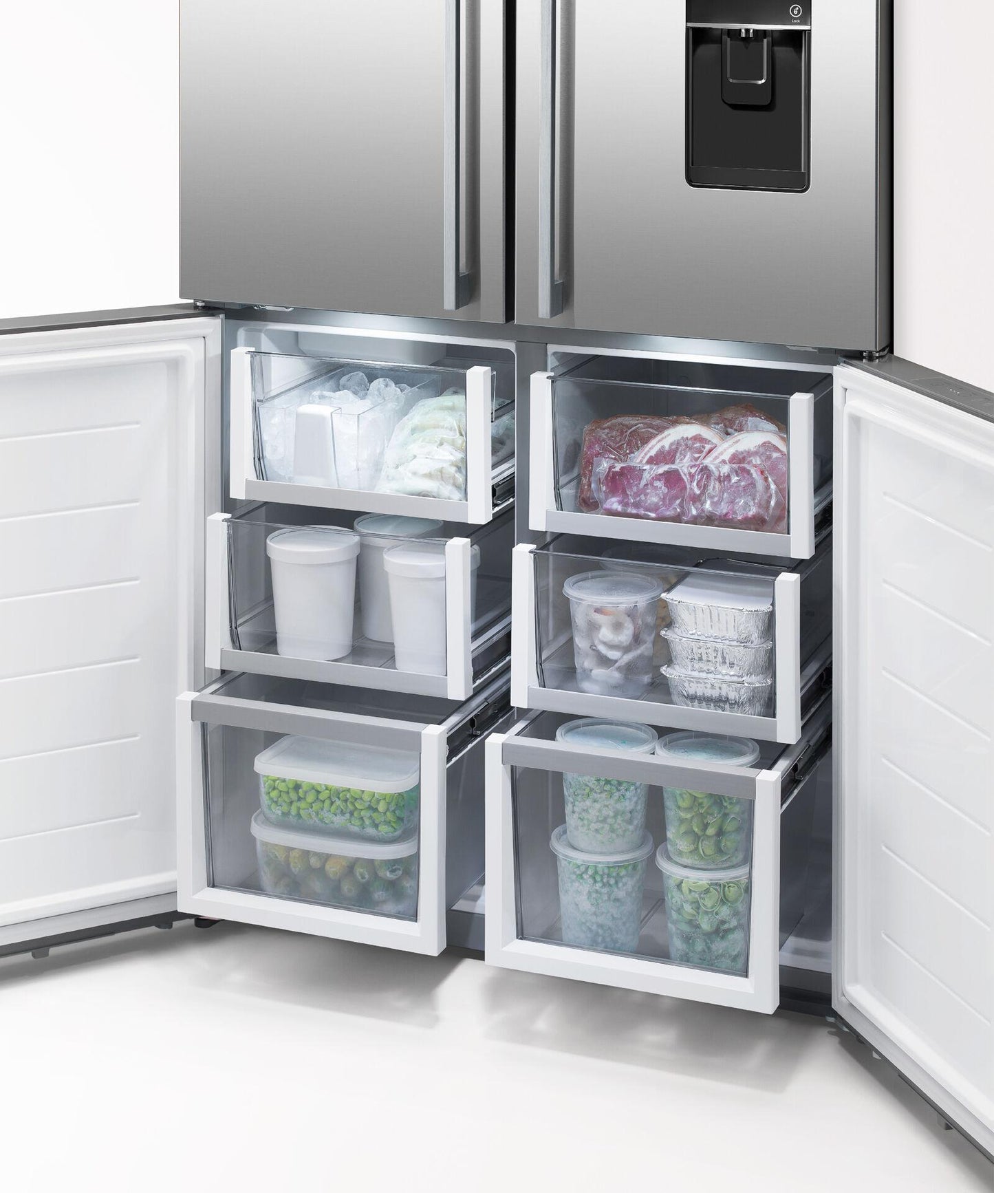 FISHER & PAYKEL RF203QDUVX1 Freestanding Quad Door Refrigerator Freezer, 36", 18.9 cu ft, Ice & Water - RF203QDUVX1-KT