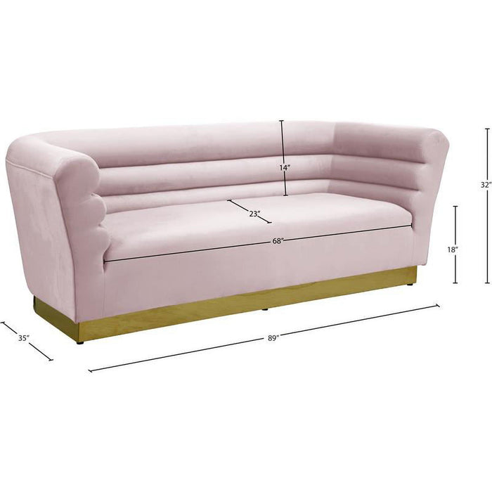 Meridian Furniture Bellini Solid Wood and Velvet Sofa in Pink - 669Pink-S