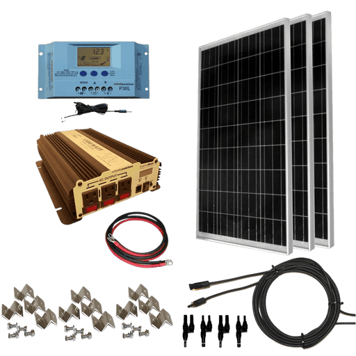 WindyNation Complete 300 Watt Solar Panel Kit with 1500W VertaMax Power Inverter for 12 Volt Battery Systems New - SOK-300WPI-15