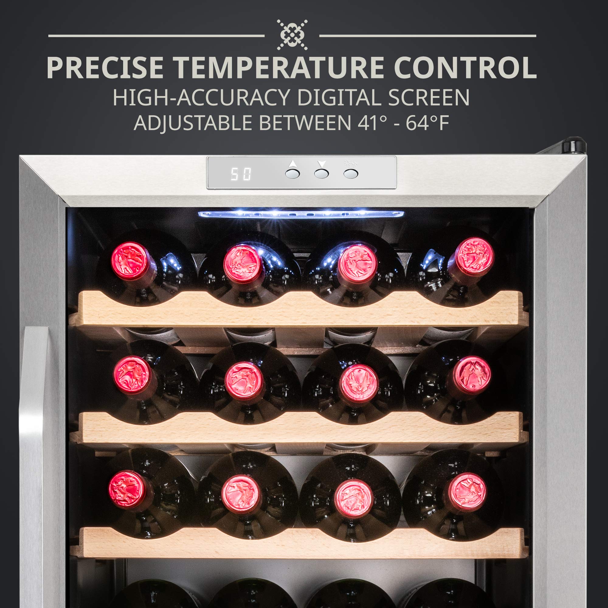 Ivation 28 Bottle Compressor Wine Refrigerator, Freestanding Wine Cooler with Lock, Stainless Steel - IVFWCC281LWSS