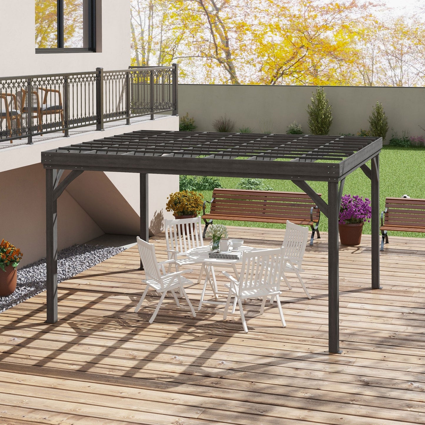 Outsunny 10' x 12' Wooden Pergola, Grape Vine Gazebo, Concrete Anchors, Garden, Patio, Backyard, Deck, Gray - 84C-416V00GY