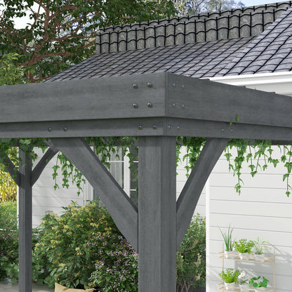 Outsunny 10' x 12' Wooden Pergola, Grape Vine Gazebo, Concrete Anchors, Garden, Patio, Backyard, Deck, Gray - 84C-416V00GY
