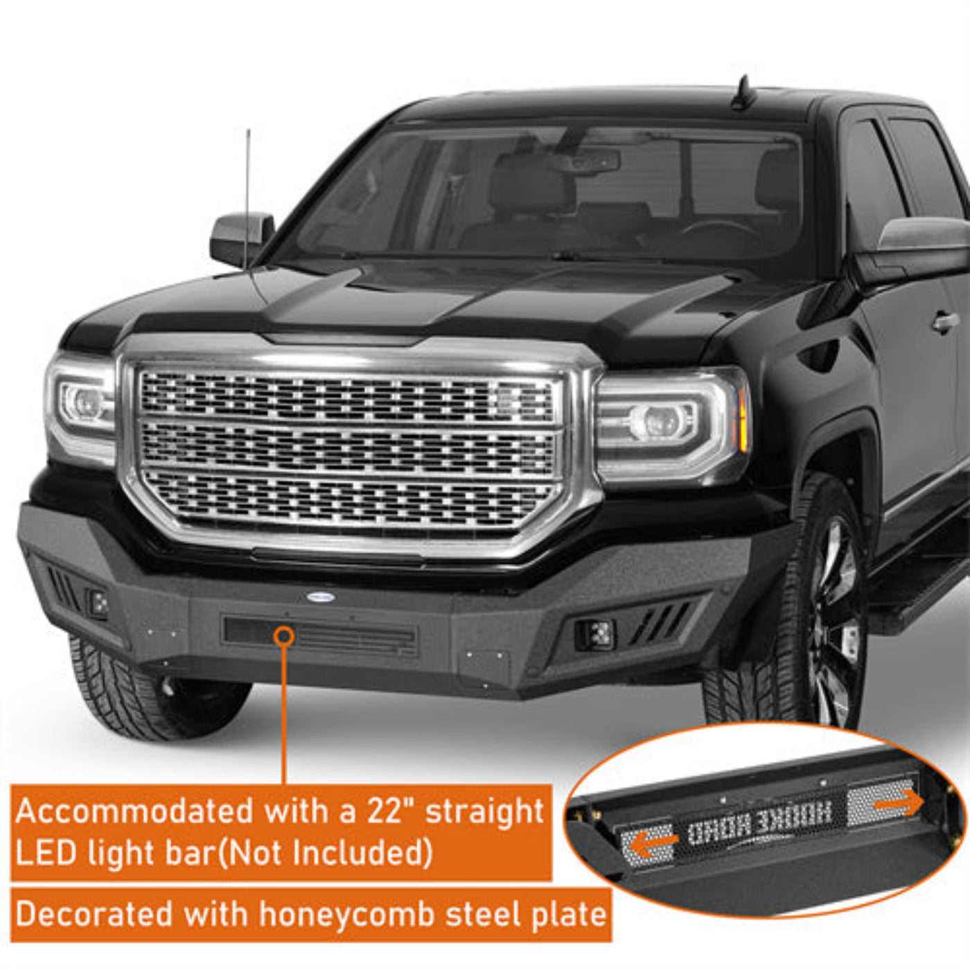 Aftermarket Front Bumper w/ LED Spotlights for 2016-2018 GMC Sierra 1500 - Hooke Road - HE.9461