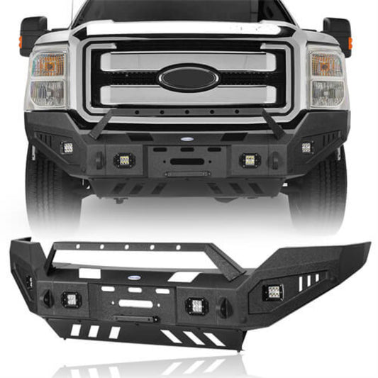 Hooke Road Aftermarket Full-Width Front Bumper w/ Winch Plate & LED Spotlights For 2011-2016 Ford F-250  - HE.8525