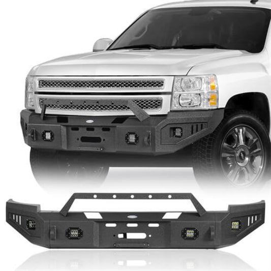 Aftermarket Full Width Front Bumper w/ Winch Plate For 2007-2013 Chevy Silverado 1500 - HookeRoad - HE.9027