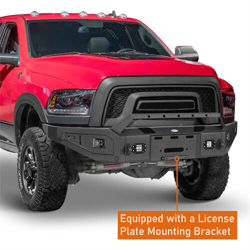 Aftermarket Full Width Front Bumper w/ Winch Plate & LED Spotlights For 2015-2018 Ram 1500 Rebel - HookeRoad