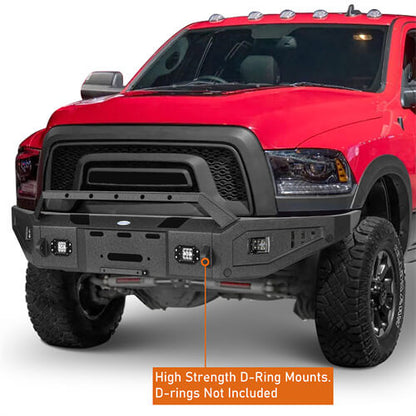 Aftermarket Full Width Front Bumper w/ Winch Plate & LED Spotlights For 2015-2018 Ram 1500 Rebel - HookeRoad