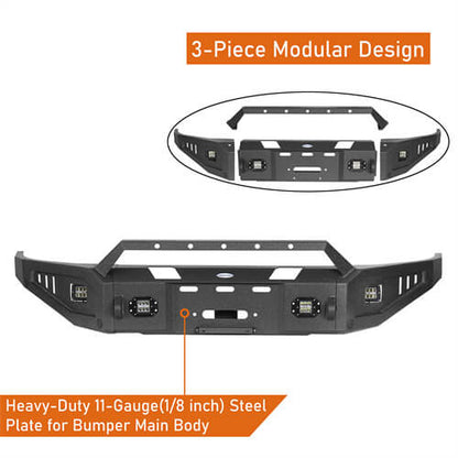 Aftermarket Full Width Front Bumper w/ Winch Plate & LED Spotlights For 2015-2018 Ram 1500 Rebel - HookeRoad