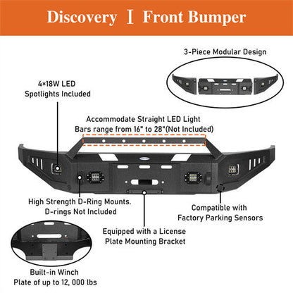 Aftermarket Full Width Front Bumper w/ Winch Plate & LED Spotlights For 2015-2018 Ram 1500 Rebel - HookeRoad