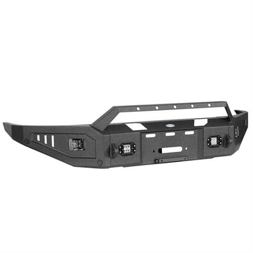 Aftermarket Full Width Front Bumper w/ Winch Plate & LED Spotlights For 2015-2018 Ram 1500 Rebel - HookeRoad